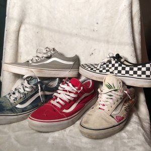 Bundle of 5 Pairs of Low Vans - Gray, Checkered, Pink Floral, Blue Print, Red